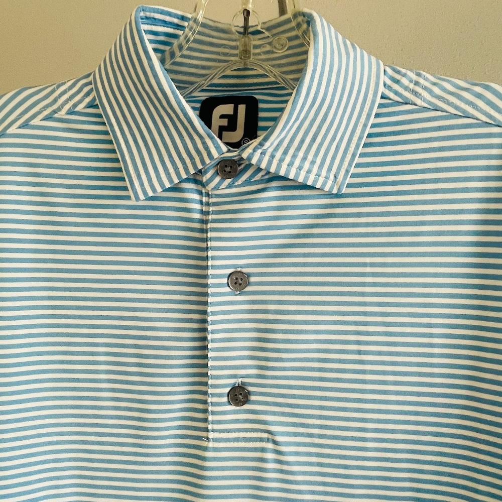 FootJoy FJ Men's Golf Shirt Baby Blue White Stripes Like New Small